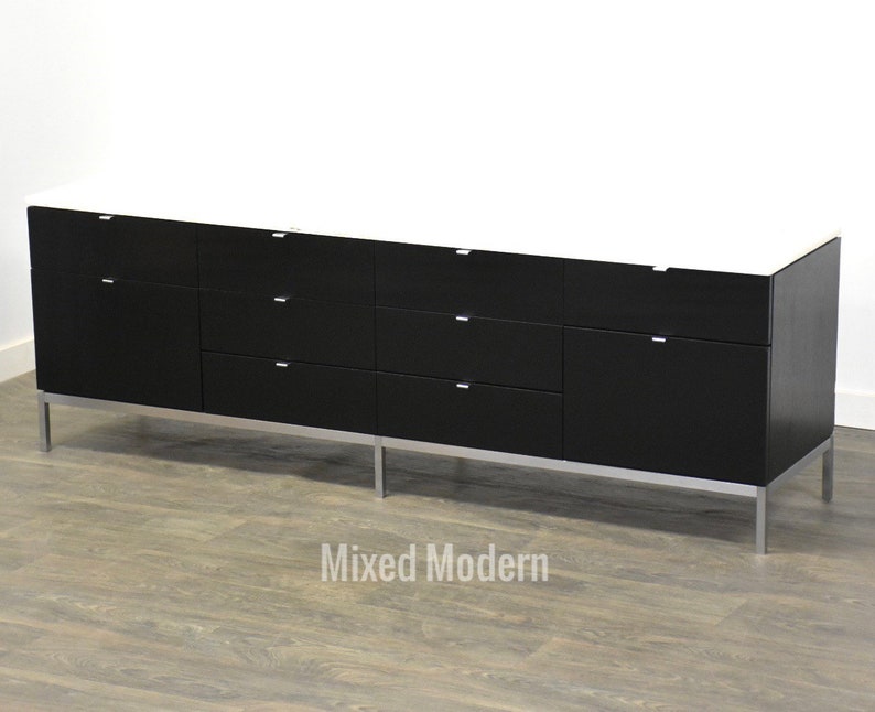 Black Lacquer & Marble Credenza by Florence Knoll image 1