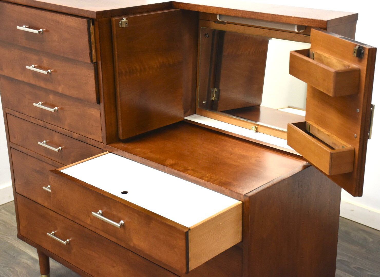 Walnut & Brass MCM Vanity Dresser Etsy