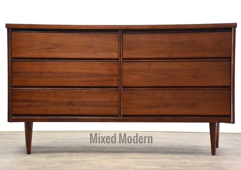 Walnut Mid Century Modern Dresser by Bassett image 1