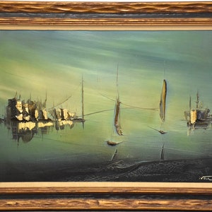 Oil on Canvas Painting Shipyard Scene Signed Ivan image 1