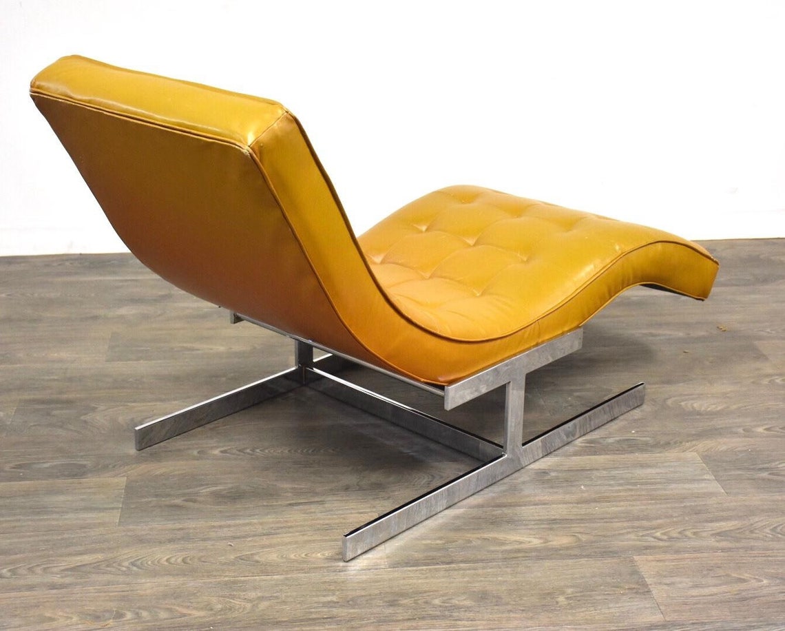 Chrome & Leather Modern Wave Chaise Lounge Chair Etsy