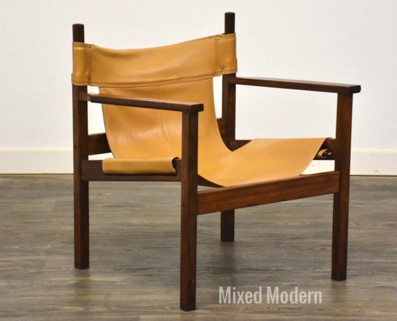 Mid century leather sling chair deals