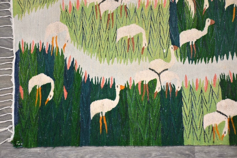 Snowy Egret Handmade Swedish Flat Weave Kilim Rug image 4