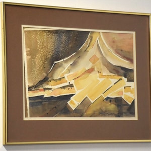 Pintura de acuarela abstracta moderna de mediados de siglo imagen 1
