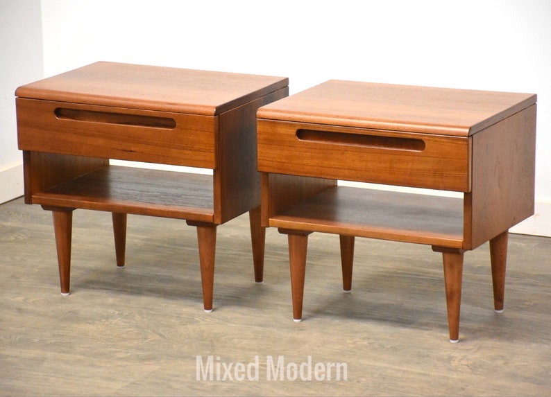 Danish Modern Teak Nightstands A Pair image 1