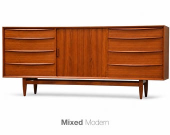 Refinished 75” Danish Modern Teak Sideboard Credenza Dresser by Falster