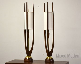 Walnut Table Lamps by Modeline - A Pair