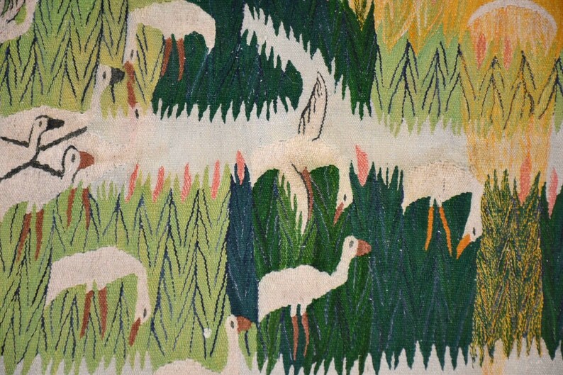 Snowy Egret Handmade Swedish Flat Weave Kilim Rug image 6