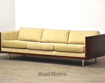 Milo Baughman Style Rosewood and Chrome Sofa