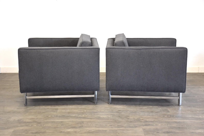 Grey & Chrome Vintage Cube Lounge Chairs a Pair image 4