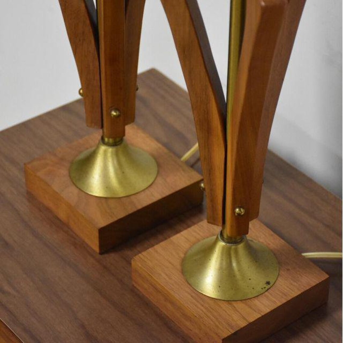 Sculpted Walnut Table Lamps A Pair Etsy