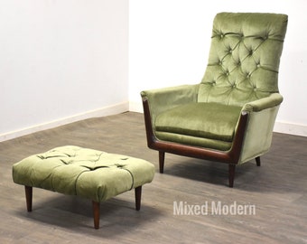 Green Mid Century Modern Lounge Chair and Ottoman