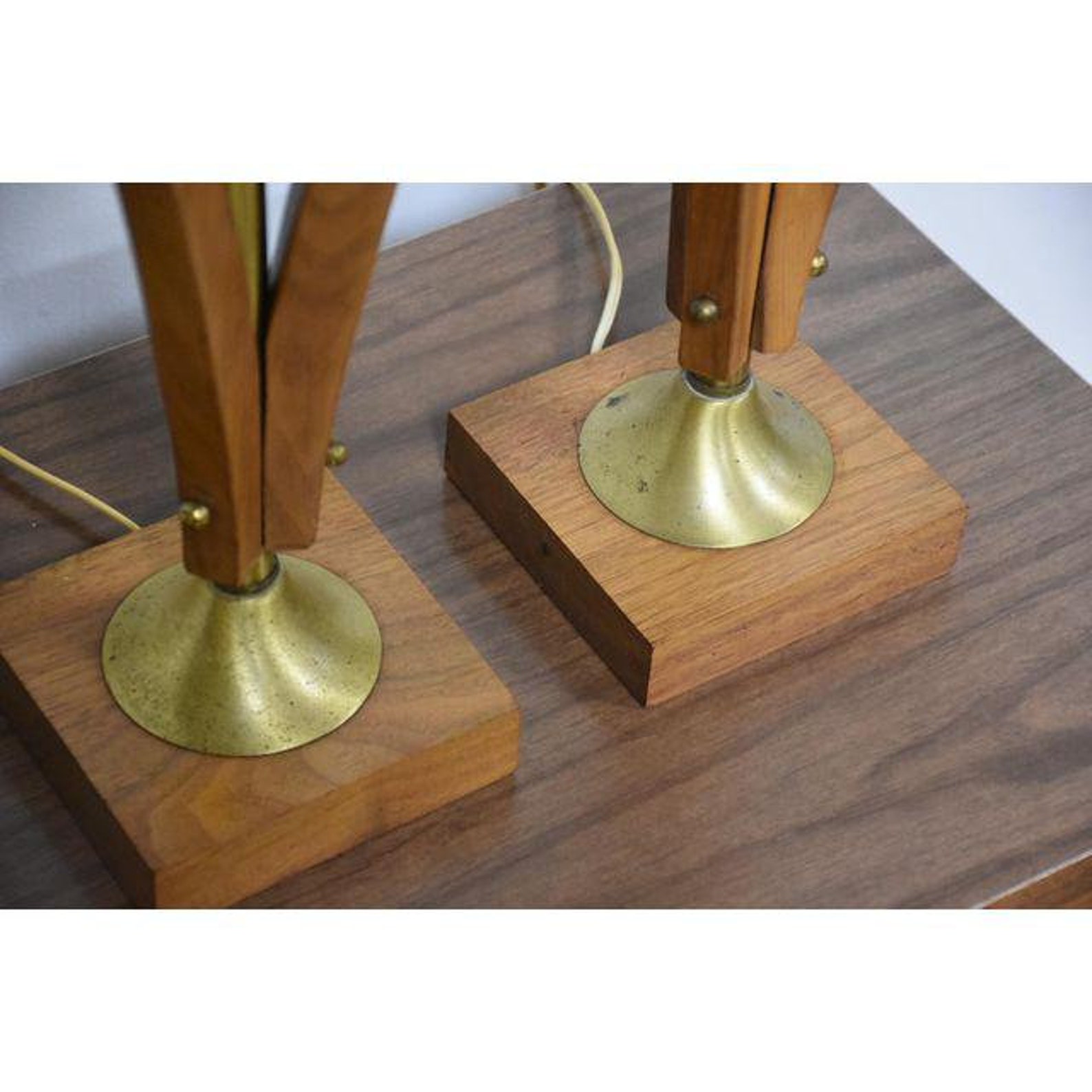 Sculpted Walnut Table Lamps A Pair Etsy