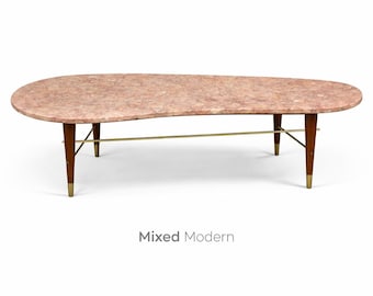 Refinished Cherry Pink Marble and Brass Coffee Table