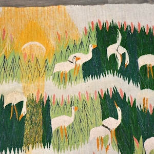 Snowy Egret Handmade Swedish Flat Weave Kilim Rug image 3