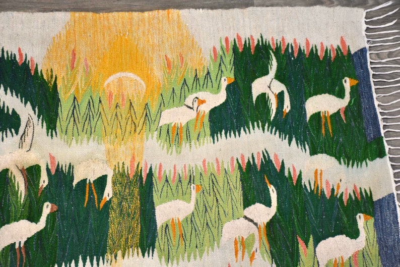 Snowy Egret Handmade Swedish Flat Weave Kilim Rug image 3
