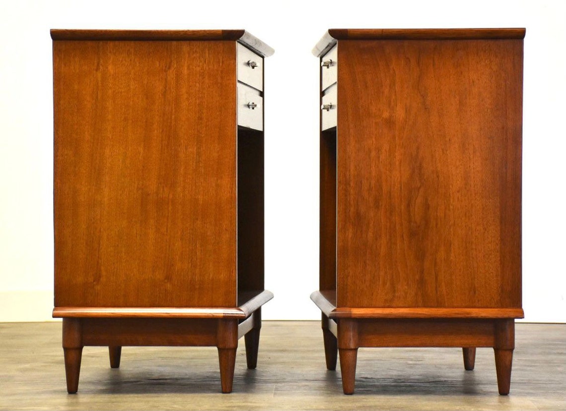 Lane Walnut MCM Nightstands A Pair Etsy