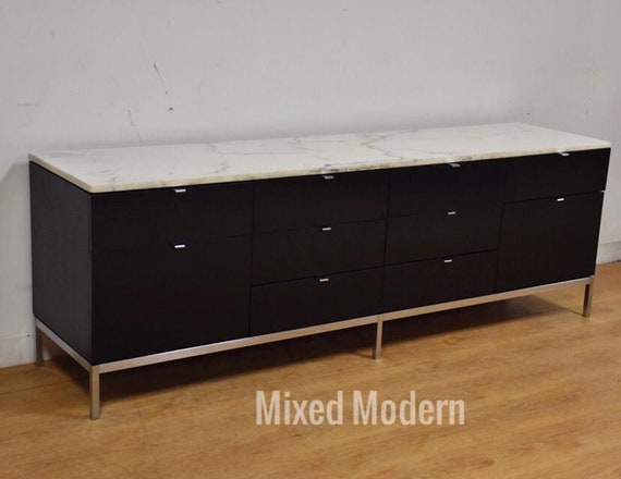 Black Lacquer Marble Credenza By Florence Knoll Etsy