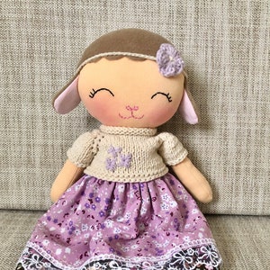 Handmade lamb rag doll, lamb heirloom doll, gift for girl toddler, baby first soft doll, dress up fabric doll, nursery decoration item,