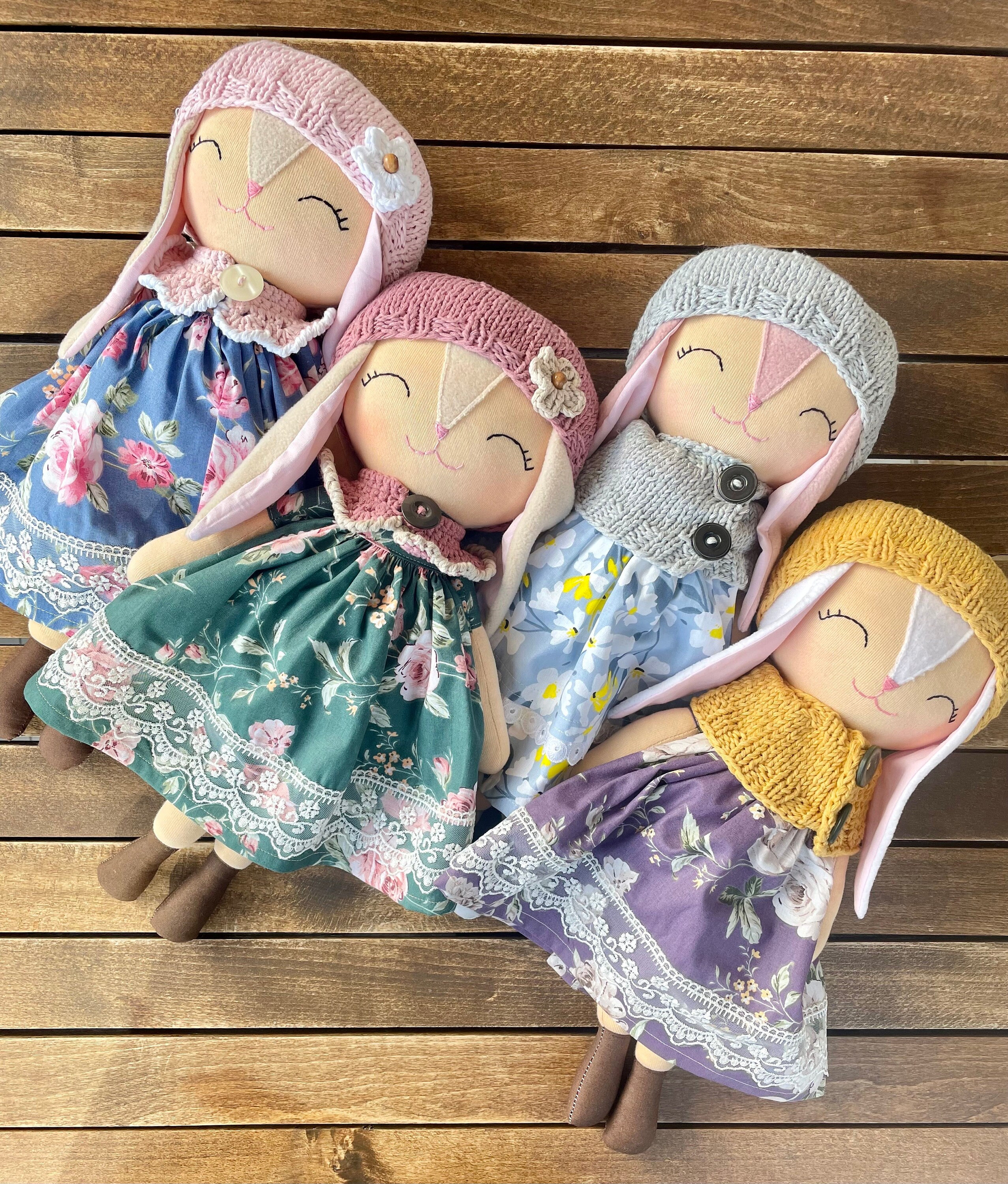 Handmade bunny rag doll, baby first doll, 2 year old girl gift, granddaughter gifts, girls room decor, hare cloth doll, rabbit fabric doll