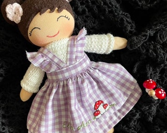 Personalised handmade rag doll, fabric doll with embroidered name, baby first doll, pocket size toy, nursery decor item, baby shower gift