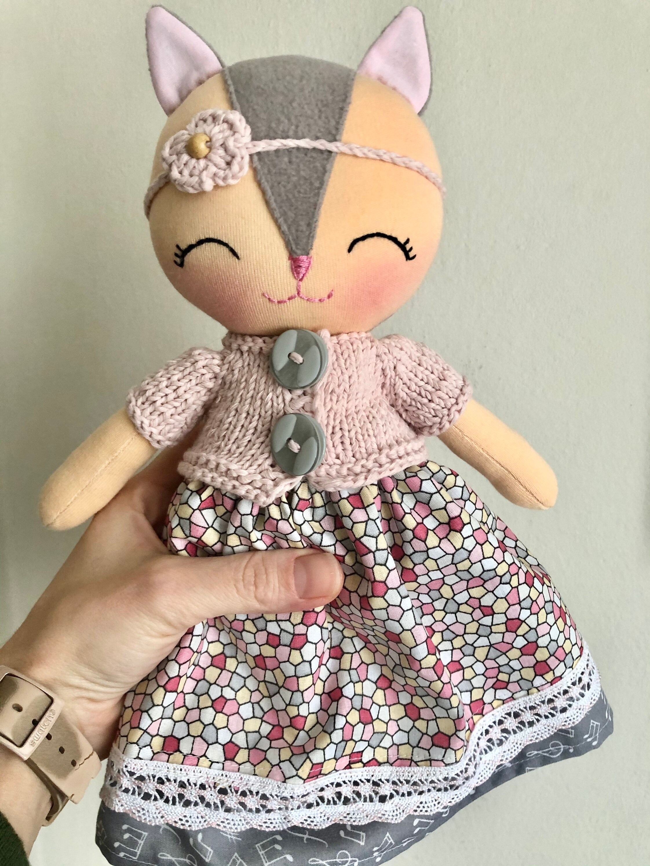 Pastel pink kitty rag doll cat soft doll baby girls first Etsy