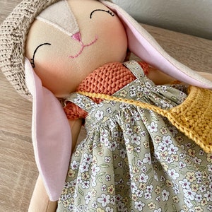 Bunny rag doll, baby first doll, 2 year old girl gift, granddaughter gifts, girls room decor, handmade rag doll, 1 year old girls gift image 6