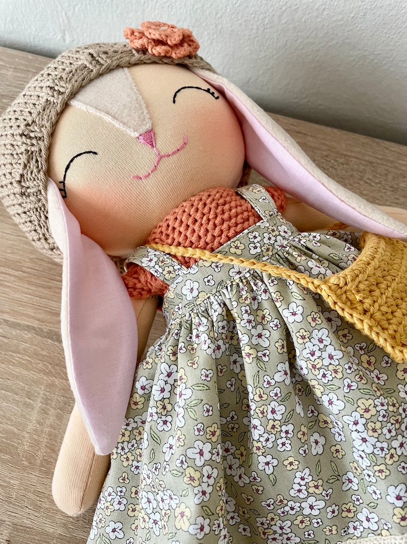 Bunny rag doll, baby first doll, 2 year old girl gift, granddaughter gifts, girls room decor, handmade rag doll, 1 year old girls gift image 6