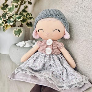 Pastel lamb rag doll, handmade lamb doll, farm animals doll, granddaughters gift, baby first soft doll, dress up fabric doll, cloth doll