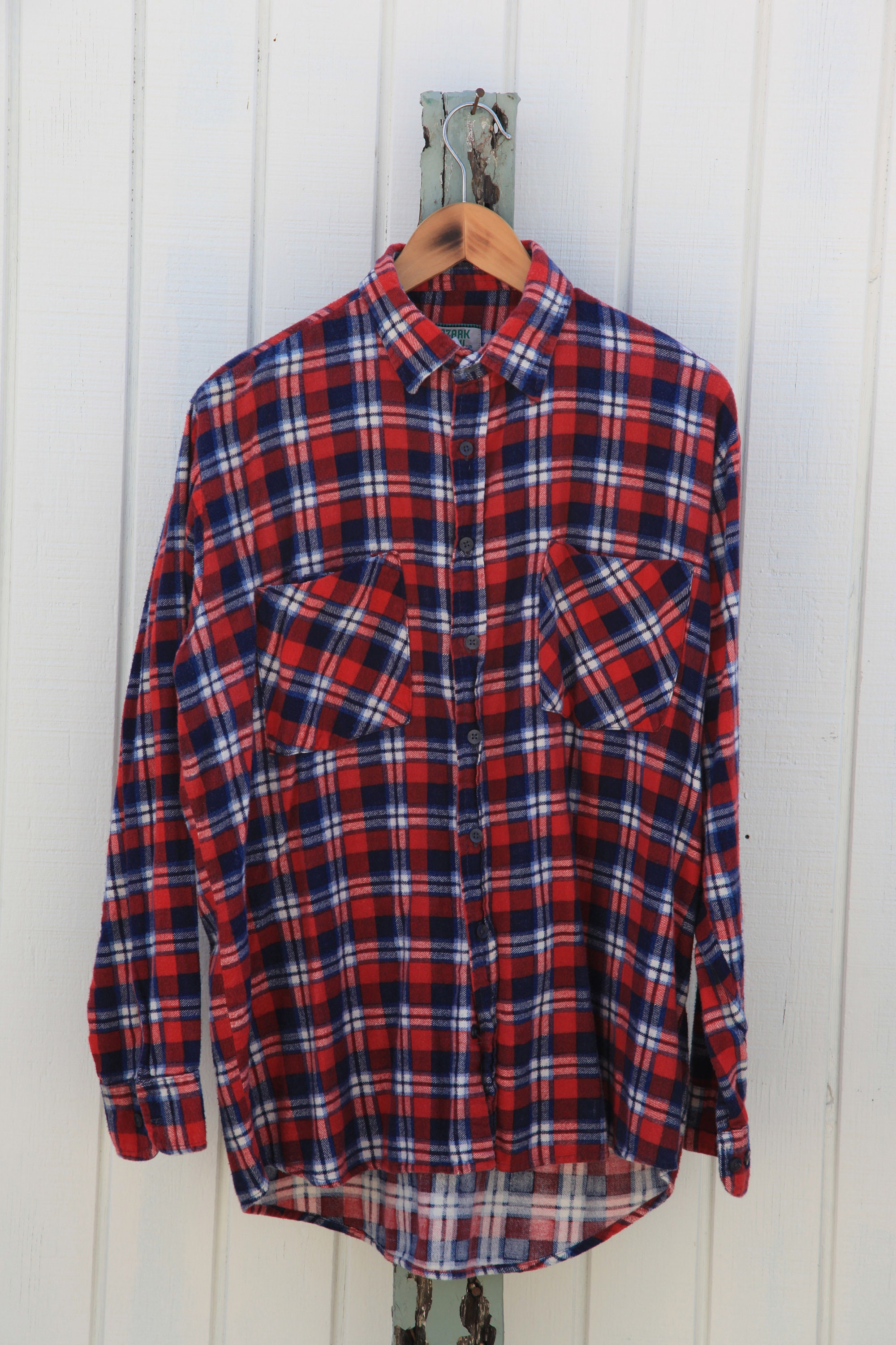 Vintage Plaid Button Up Shirt Long Sleeve Red/White/Blue | Etsy