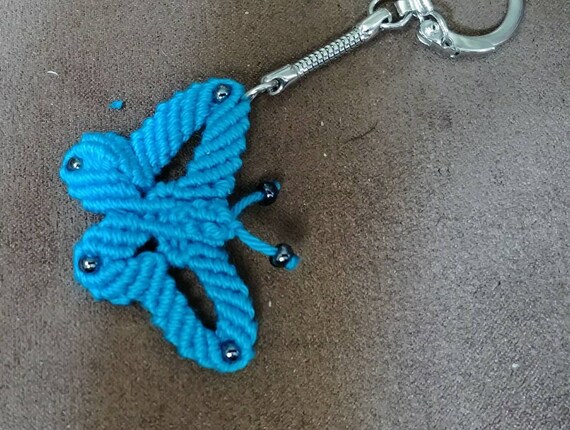 Maak leven kaas Namaak Blauwe vlinder macrame sleutelhanger sleutelhanger gratis | Etsy
