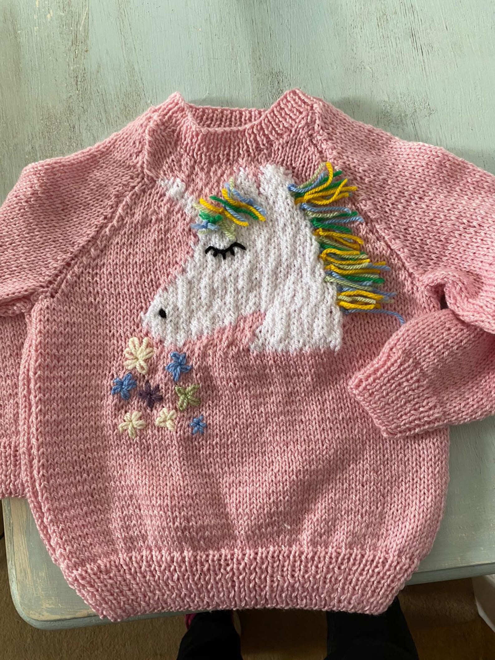 Pink Hand Knitted Unicorn Jumper Age 23 Years Etsy