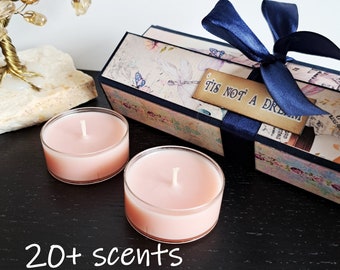 Junk Journal gift box with 4 scented tealights, 20+ scented tealights, special handmade giftbox