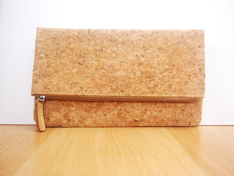 SALE Cork Fold Clutch Handbag Zipper Clutch Foldover Bag Etsy