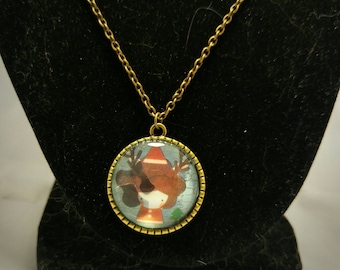 Cute antlered girl cameo necklace