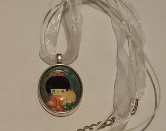 Kokeshi (Japanese doll) cameo necklace