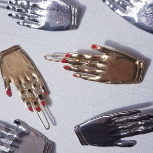 Unique, polished Silver and Gold plated hand painted fingernail hair pins, clips, barrettes