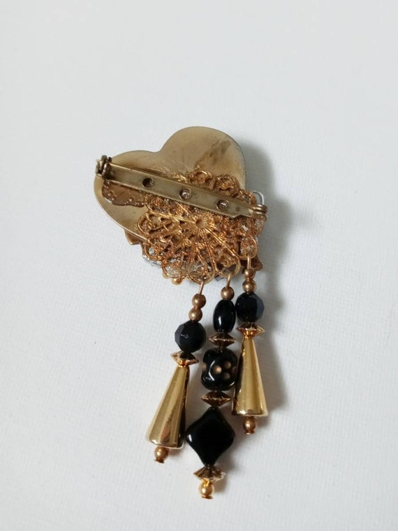 Bold and chunky gold heart with beaded strands br… - image 2