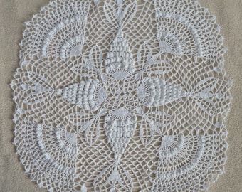 16 inch Hand Crocheted White Pineapple Prism Doily