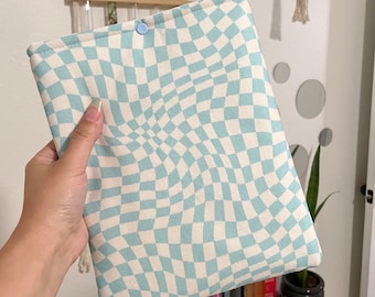Retro Blue Spiral Checkered Book Sleeve
