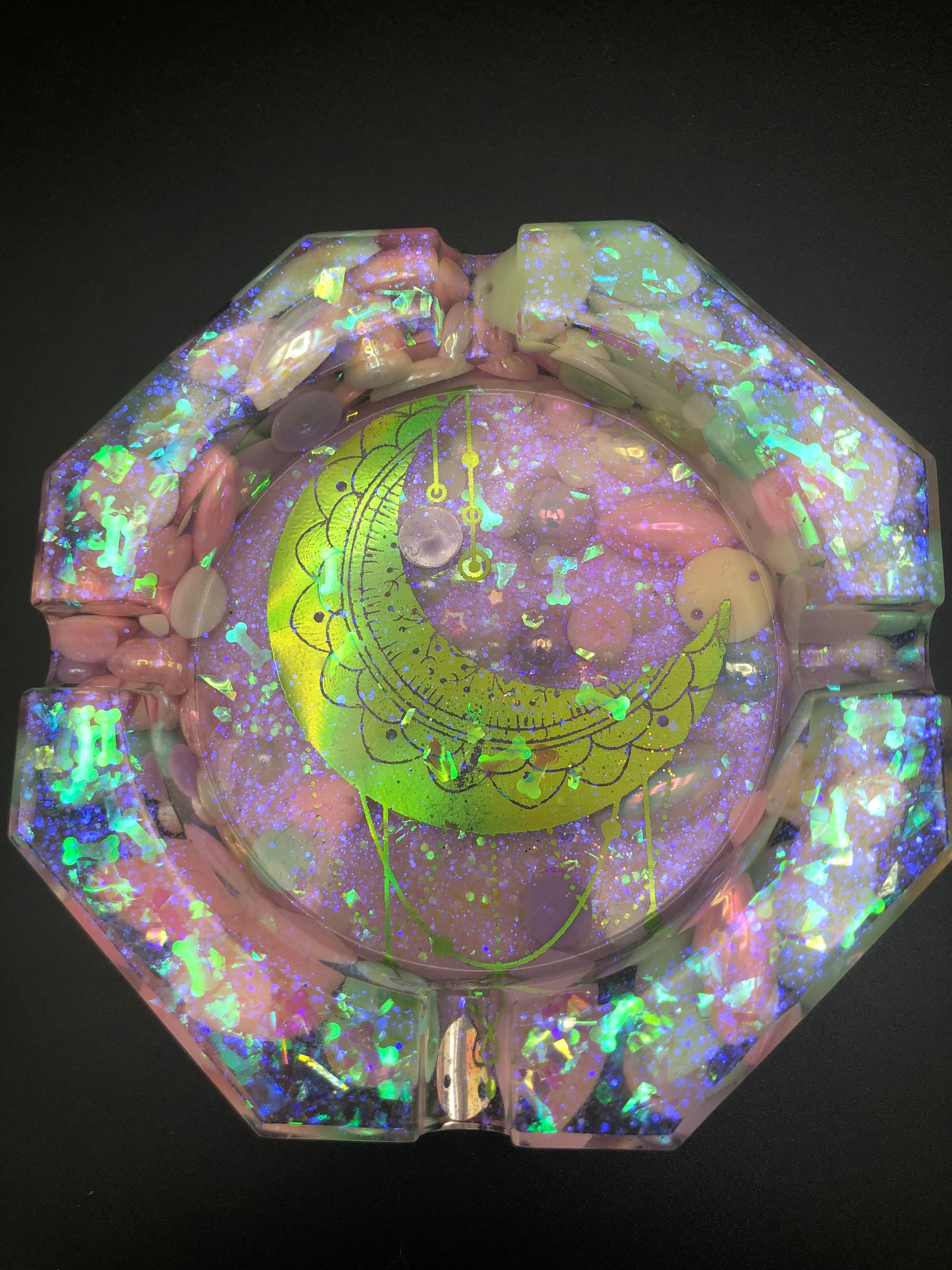 Cendrier Lune Holographique Irisé Paillettes