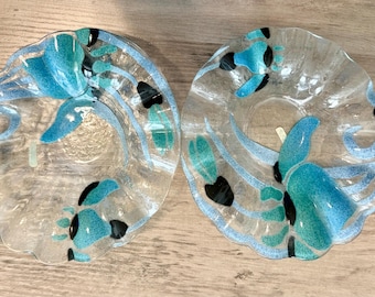 VTG SYDENSTRICKER Fused Art Glass Ruffle BOWL 6,8”set of 2