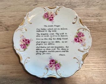 Vintage 18K Gold Trim The Lords Prayer Plate Mid-State Products Japan Wall Hanging Decor 1960s