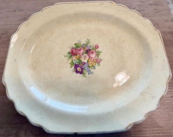 Vintage 1949 Homer Laughlin Virginia Rose Shaped Floral Center Platter Gold Rim