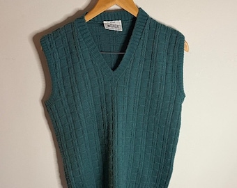 Chaleco de punto vintage de la tienda Woolrich, color azul turquesa texturizado, estilo años 80, talla pequeña/mediana