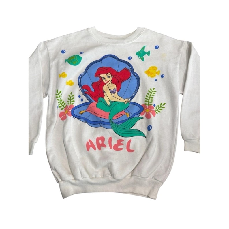 Sudadera vintage de Disney La Sirenita Ariel Talla 14 para niños Hecha en EE. UU. con estampado imagen 1