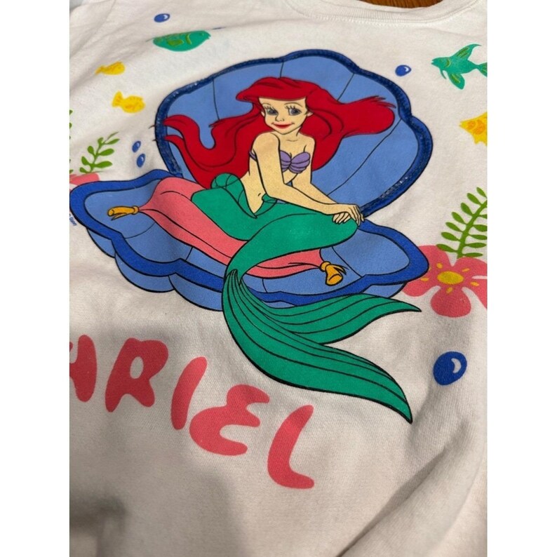 Sudadera vintage de Disney La Sirenita Ariel Talla 14 para niños Hecha en EE. UU. con estampado imagen 5