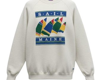 Sudadera vintage Maine Sail XL Hecha en EE. UU. Tultex Discus Athletic 90s Cuello redondo