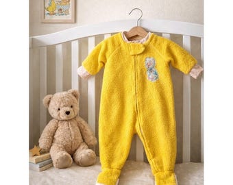 Vintage 70s Yellow Footed Pajamas Baby 9–12 Months | Retro One Piece Sleeper