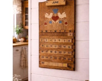 Calendario perpetuo de madera vintage para colgar en la pared, 11x22 / Decoración rústica de estilo campestre